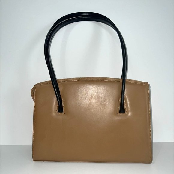 Vintage C. Valentino Handbag - Tan Leather With Black Shoulder Straps - Picture 2 of 11